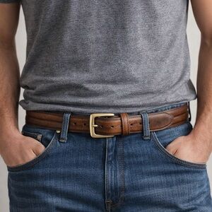 Tergan Brown Genuine Leather Belt Size 42 Turkish Leather Gold Buckle Mens